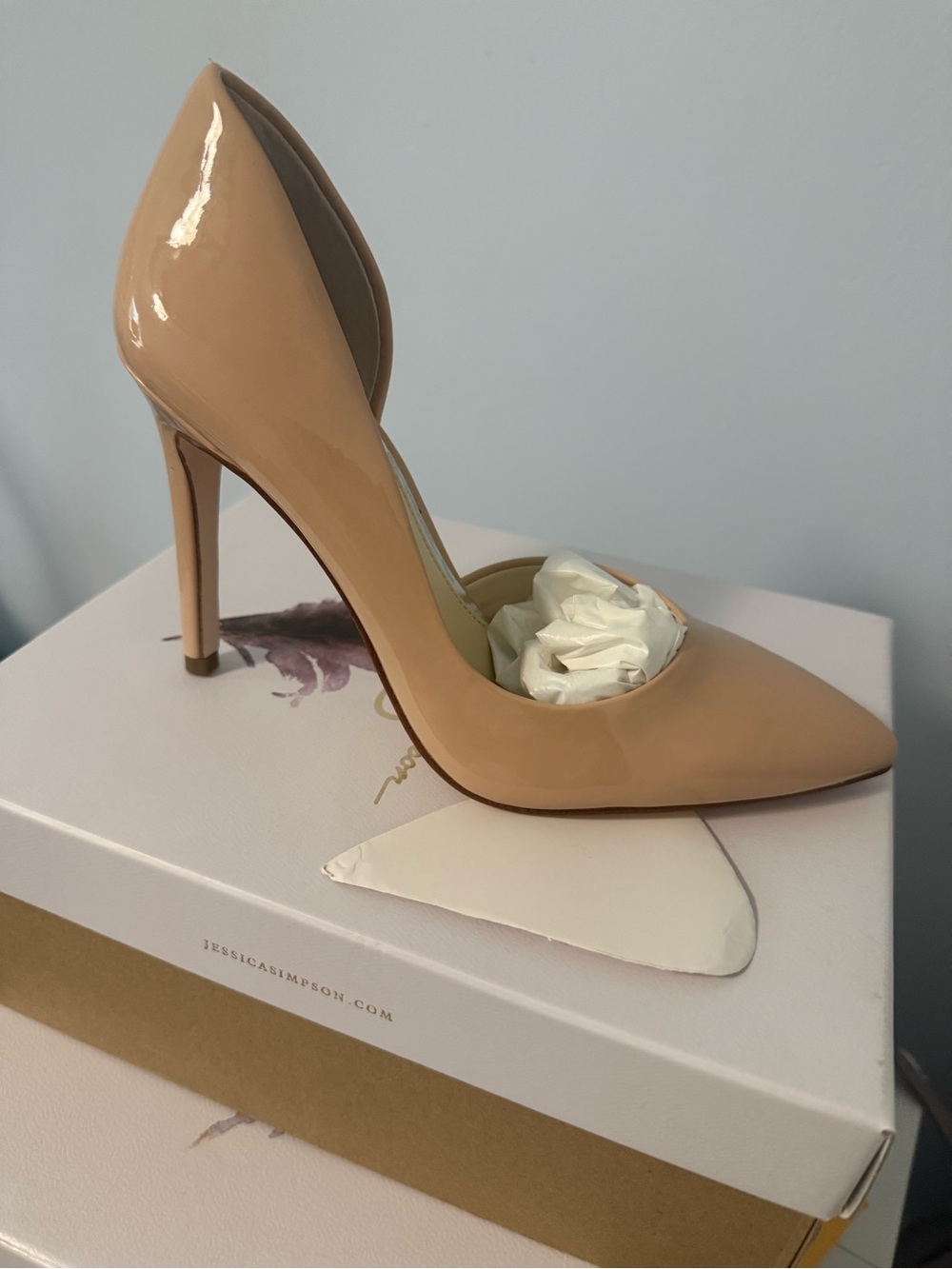 Jessica Simpson Nude Patent Pointed-Toe Stiletto Pump wore once, too small.